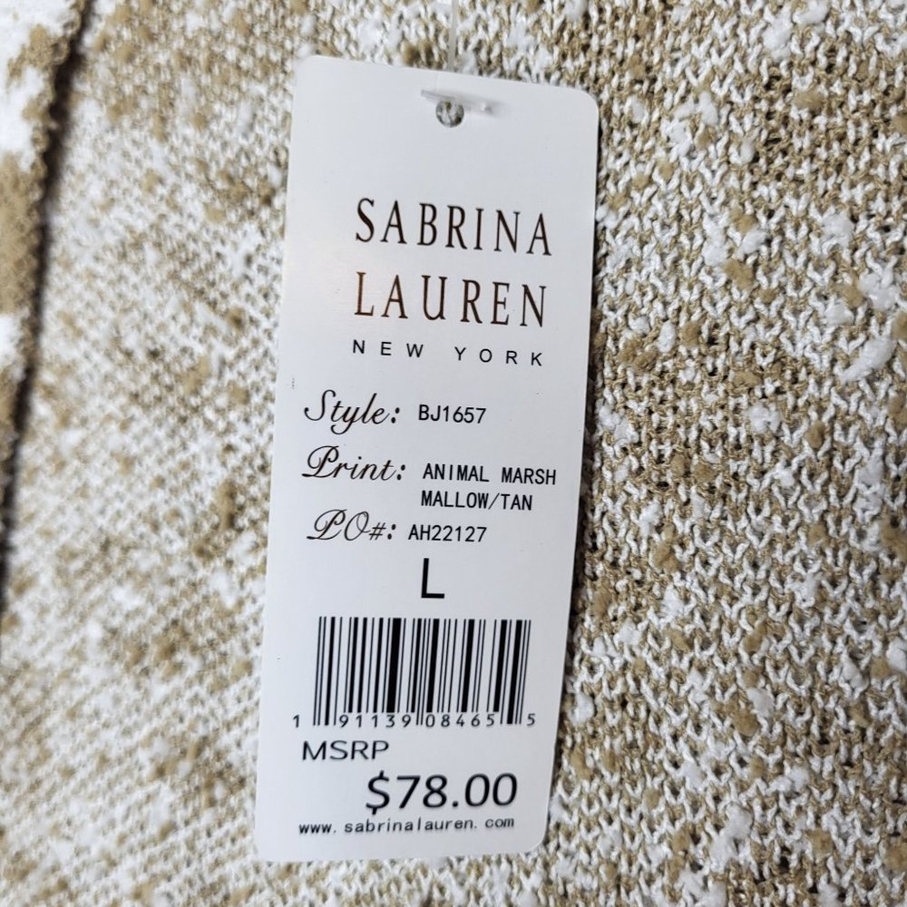 New Sabrina Lauren Women's Sweater Size Large Tan Animal Print Cardigan Jacket‎ - Picture 5 of 9